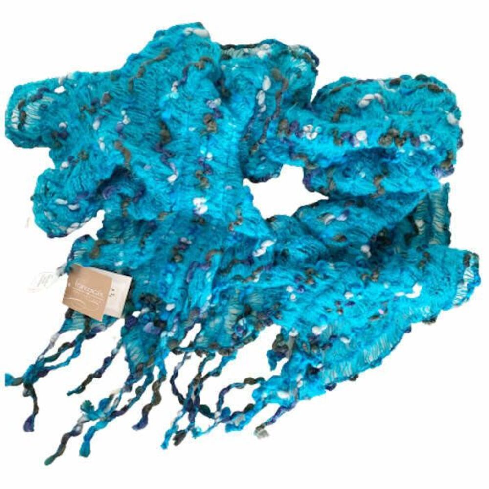 Francescas NEW Fringed Scarf Blue Space Dye Boucle Texture Neck Warmer NWT - Picture 3 of 7